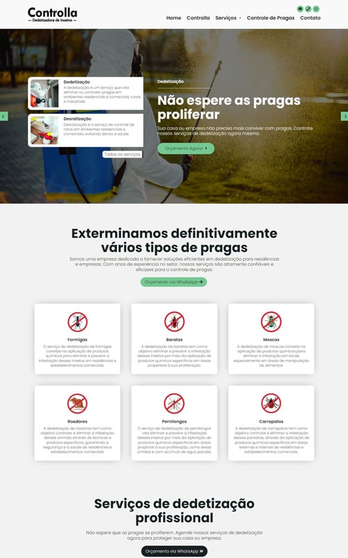 Projeto de site criado para empresas de detetização